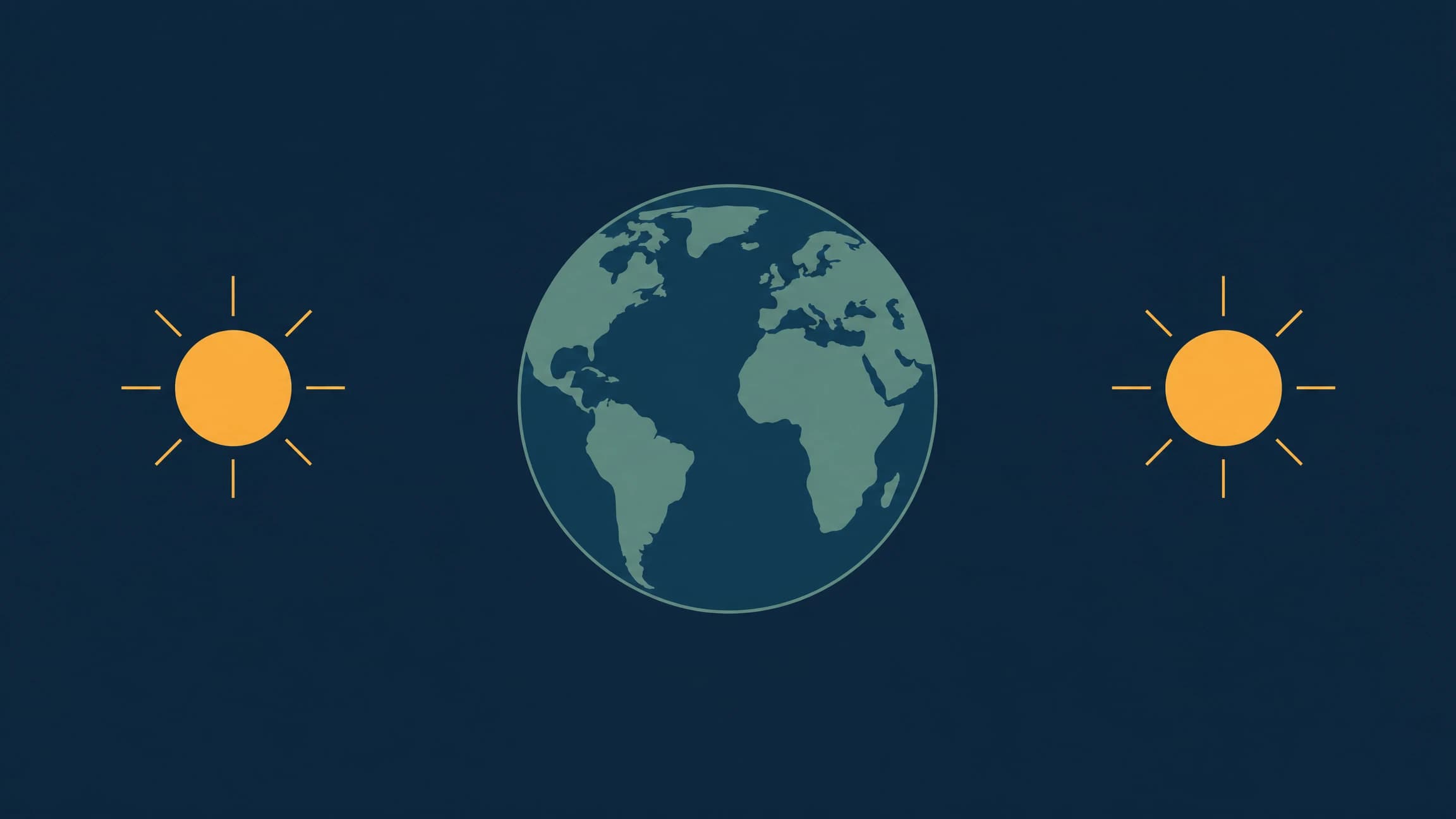 Minimalist editorial illustration of Earth flanked by two suns
